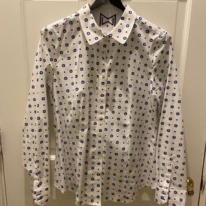 Blue and White Talbots Non-Iron Blouse Size 8